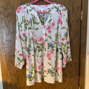 Charter Club Floral Button-Down Blouse - Pink, Green, Blue Size 2X